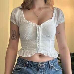 White aeropostale corset style crop top with a ruffled design size small
